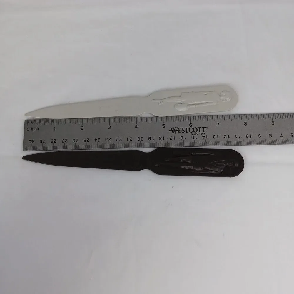 VTG Fuller Brush Company Cream Plastic Letter Opener w/ Sales Man & Sales Woman